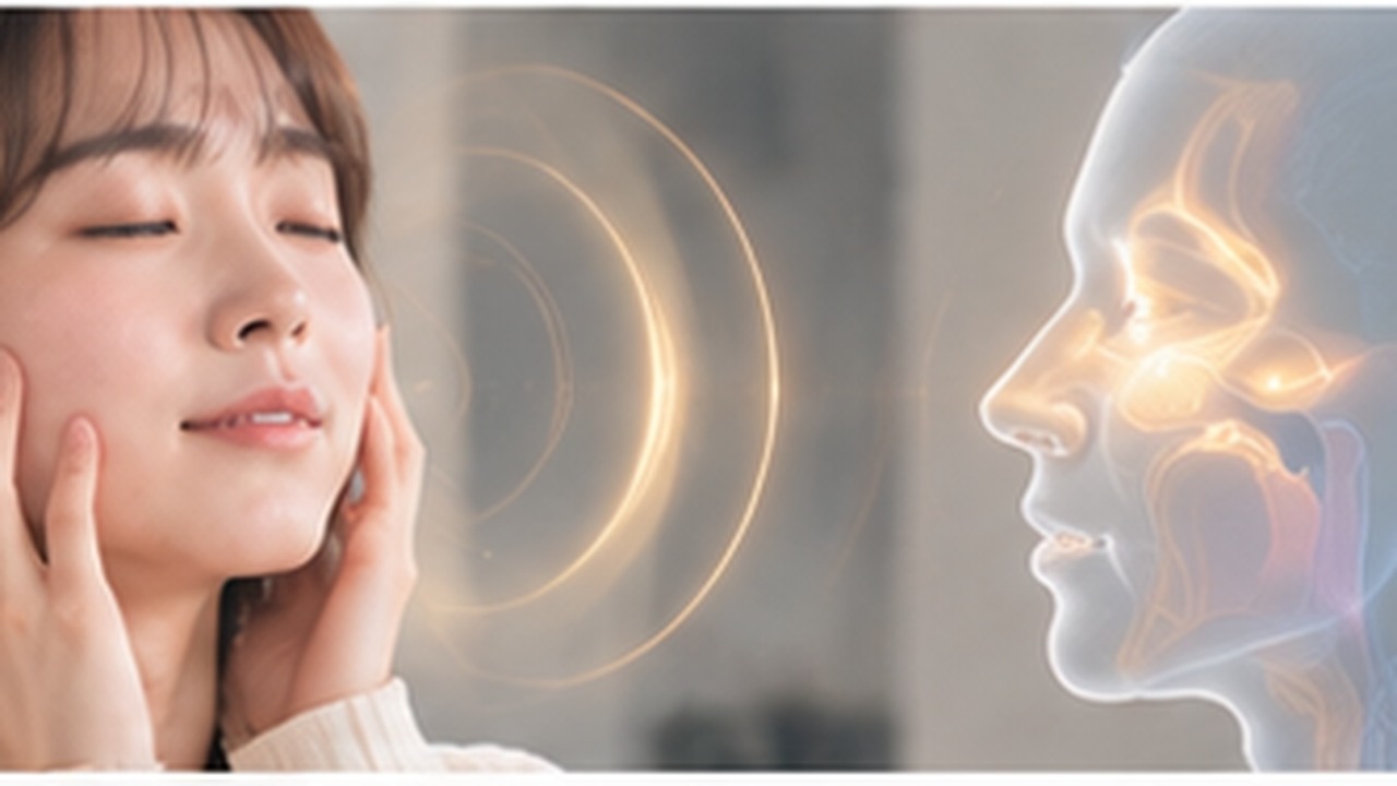 Singer exploring vocal resonance sensations for high notes in a bright music studio