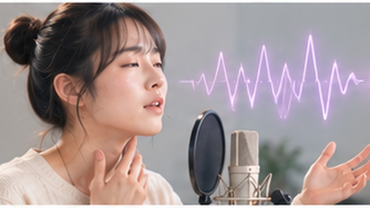 Singer practicing steady and repeatable high notes with a waveform display in a studio