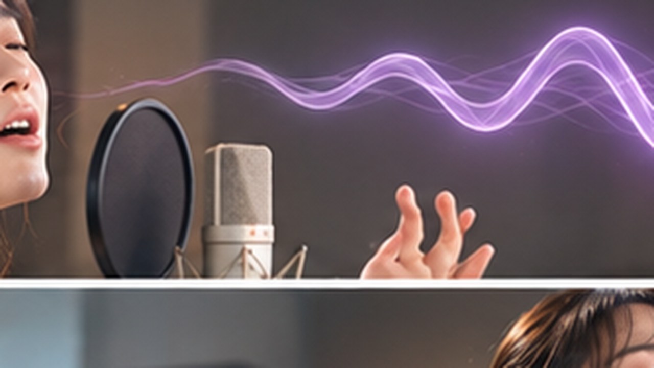 Singer practicing controlled high-note vibrato with a smooth waveform