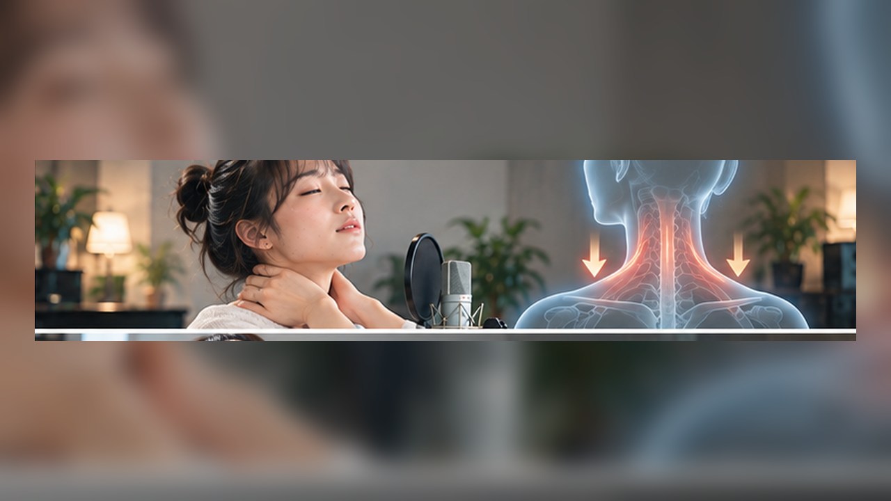 Singer releasing neck muscle tension while practicing high notes