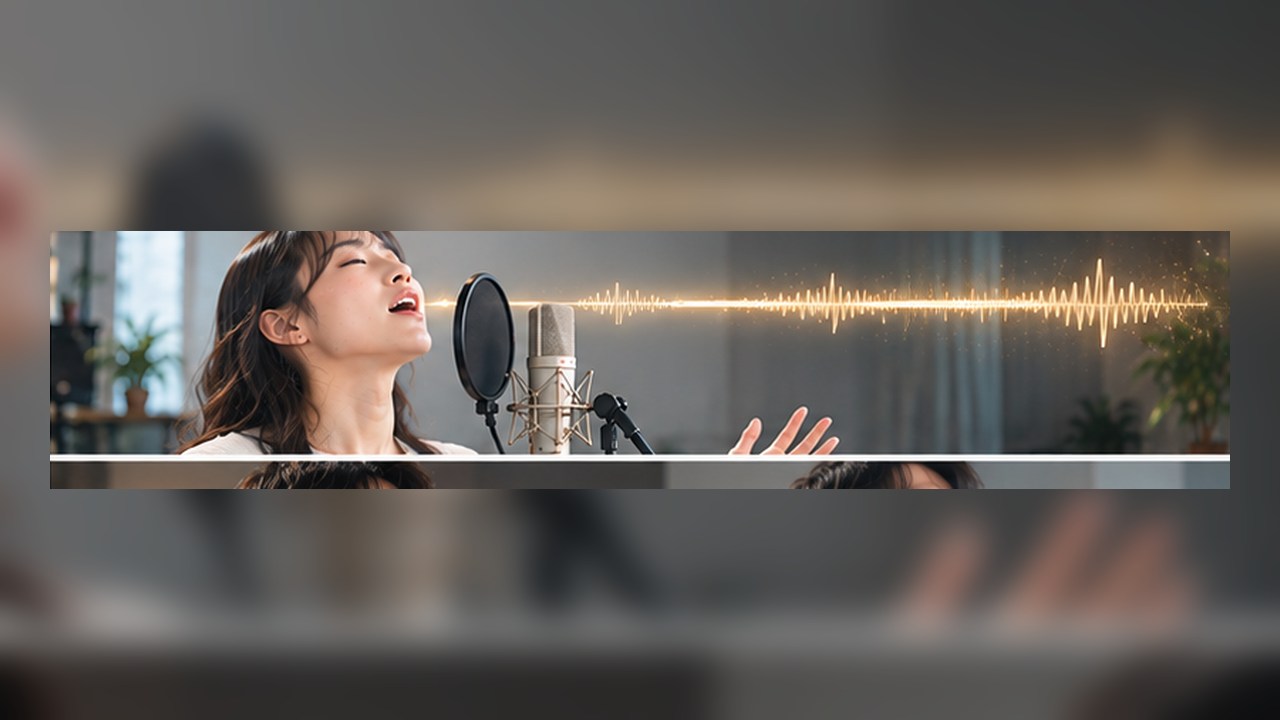 Singer sustaining a stable long high note with a smooth waveform