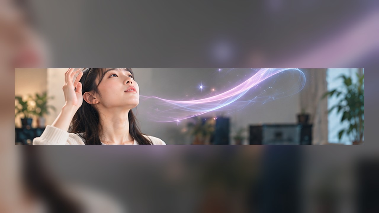 Singer exploring extremely high whistle-like notes with a light visual waveform
