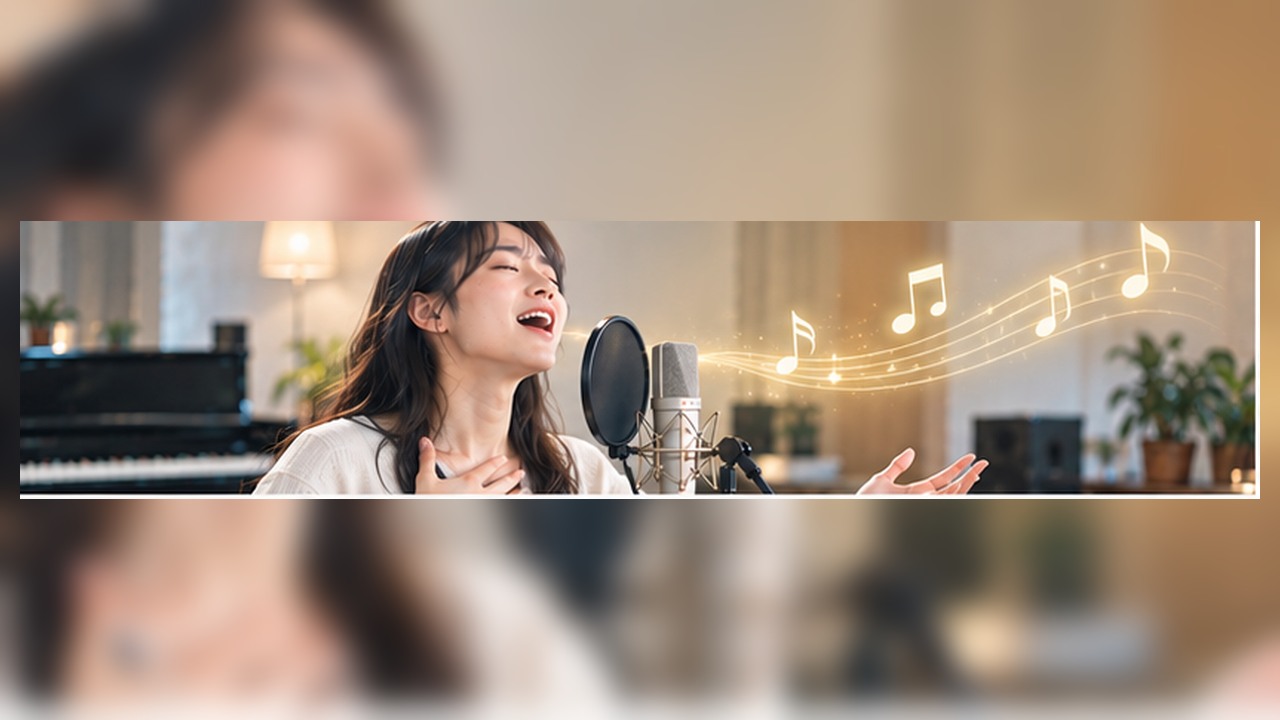 Vocal training concept for 高い声 ボイトレ in a modern studio