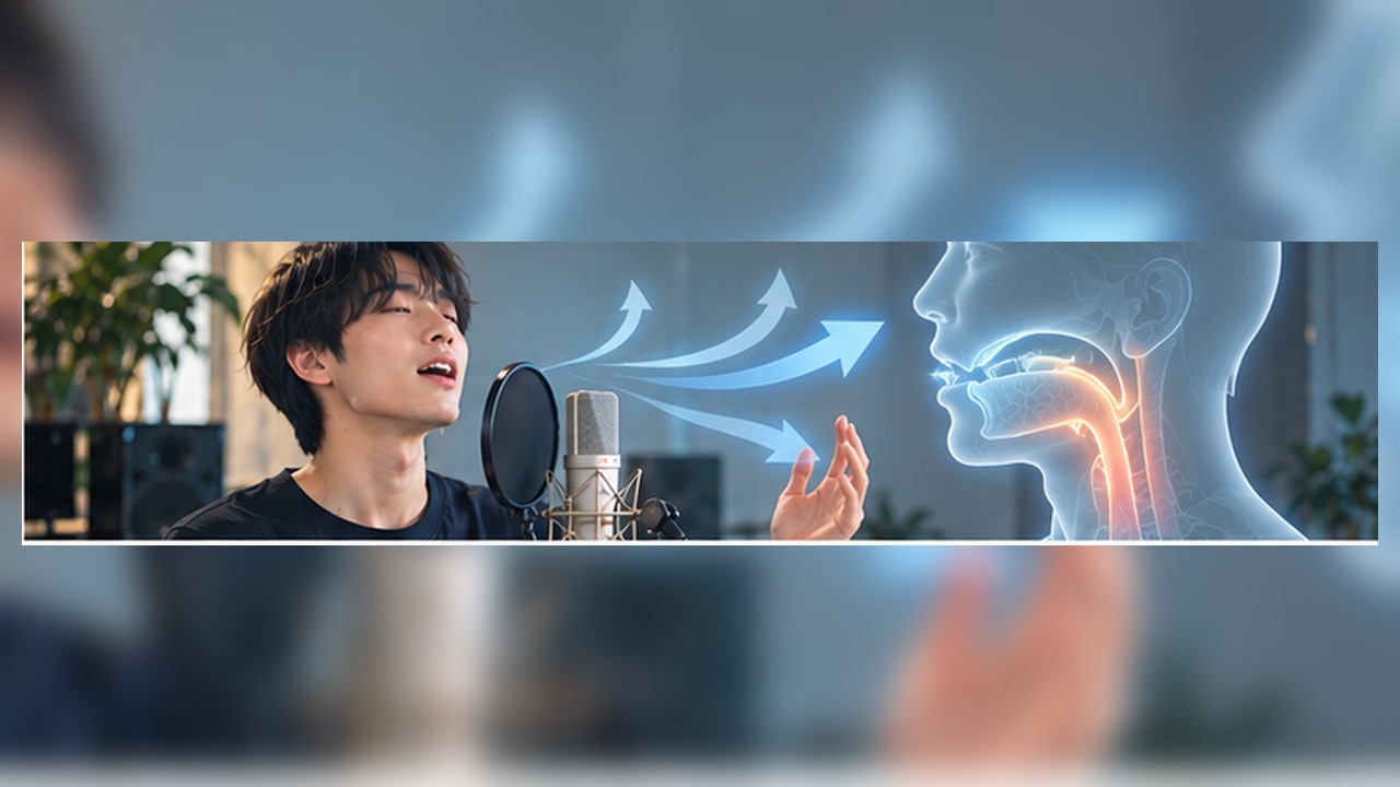 Vocal training concept for 高い声 楽に出す in a modern studio