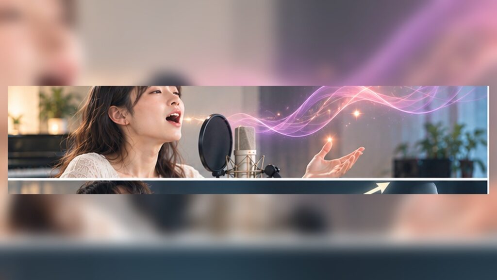 Vocal training concept for 高い声 きれいに出す 方法 in a modern studio