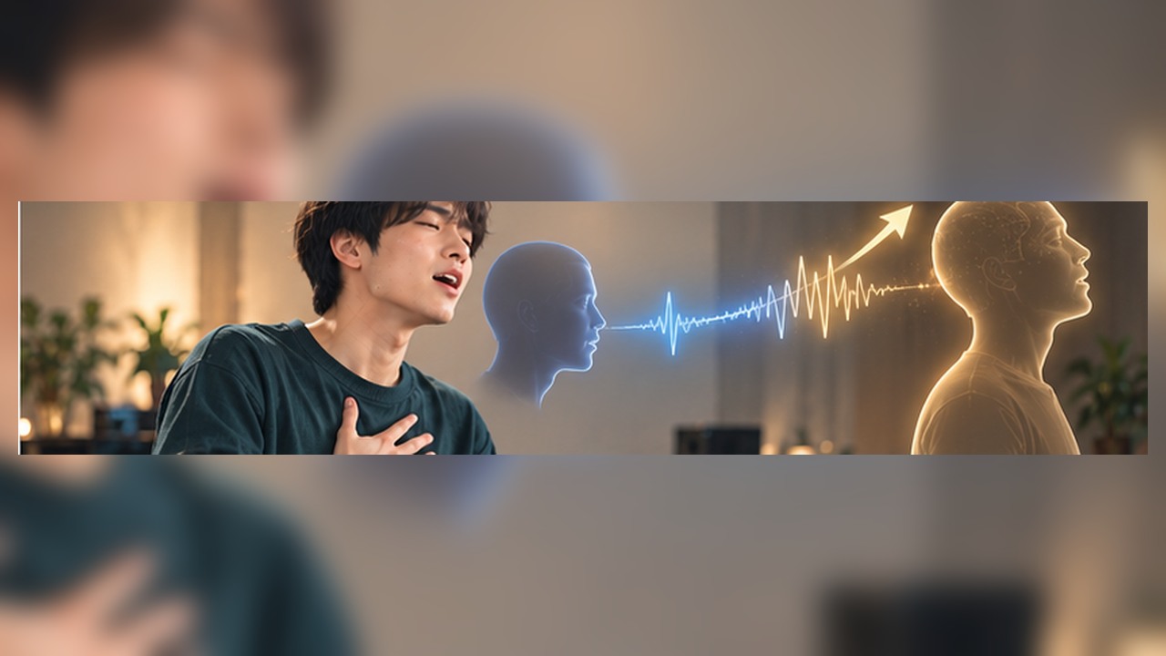 Vocal training concept for 低音 男子 高い 声 in a modern studio