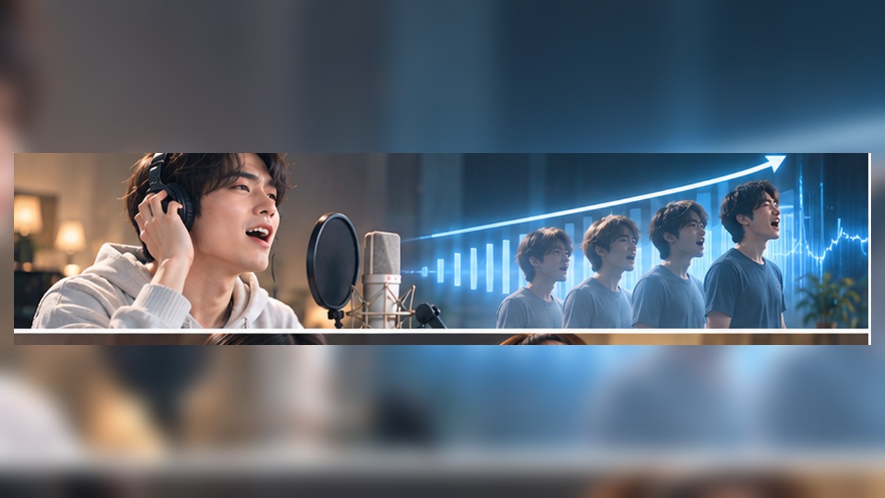 Vocal training concept for 高い声 練習すれば出る in a modern studio