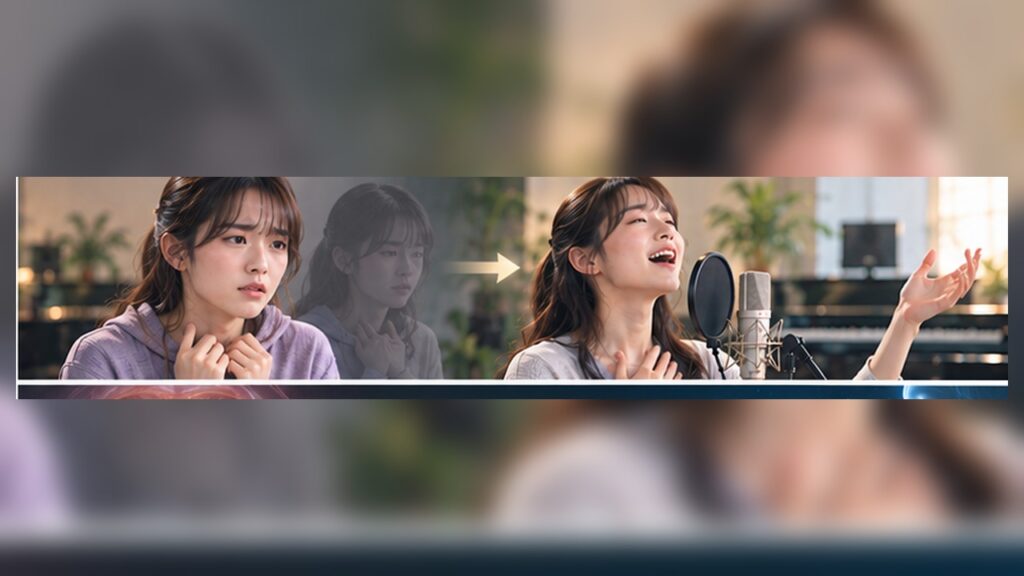 Vocal training concept for 高い声 苦手 in a modern studio