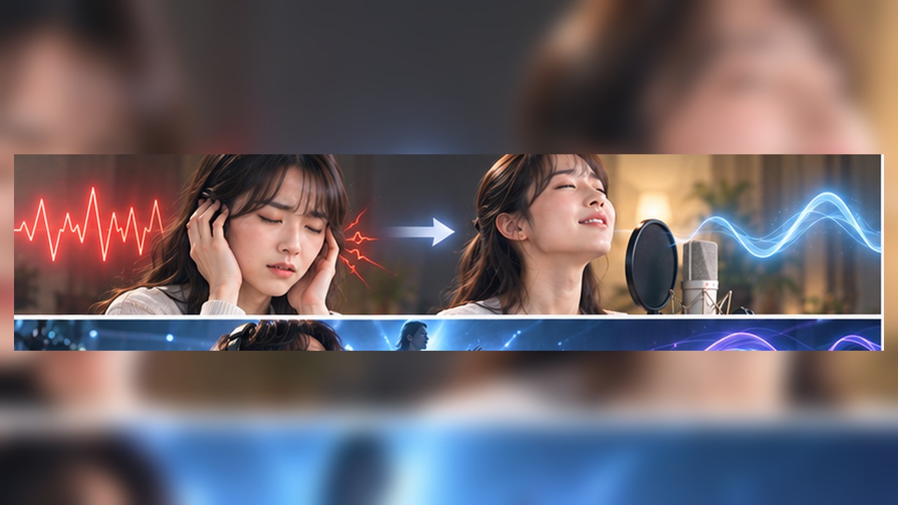 Vocal training concept for 高い声 うるさい in a modern studio